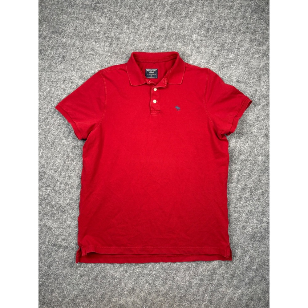 Abercrombie & Fitch Mens XXL Red Short Sleeve Moose Logo Polo Shirt Cotton Blend